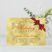 Gouden glitter en lint | Kerstvakantie rood Kaart (Staand voorkant)