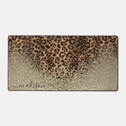 Gouden Glitter en Luipaard Patroon - Personalisere Bureaumat (Voorkant)