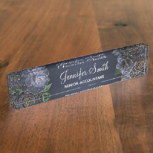 Gouden Glitter en Navy Blauwe Glamrozen Naambordje