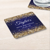 Gouden Glitter en Navy Blue 40e verjaardag Kartonnen Onderzetters (Schuin)