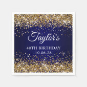 Gouden Glitter en Navy Blue 40e verjaardag Servet (Voorkant)