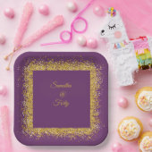 Gouden glitter en paarse 40e verjaardag Papieren B Papieren Bordje (Feest)