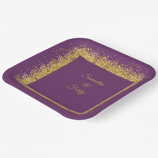 Gouden glitter en paarse 40e verjaardag Papieren B Papieren Bordje (Gebogen)