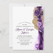 Gouden Glitter en Paarse Bruiloft Jubileum Party Kaart (Voorkant)
