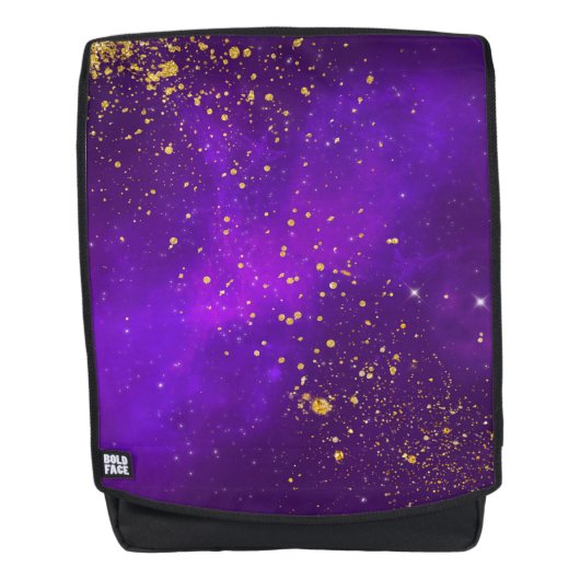 Gouden Glitter en Paarse Galaxy Back Pack Rugtassen (Voorkant)
