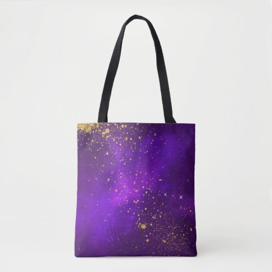 Gouden Glitter en Paarse Galaxy Canvas tas (Voorkant)