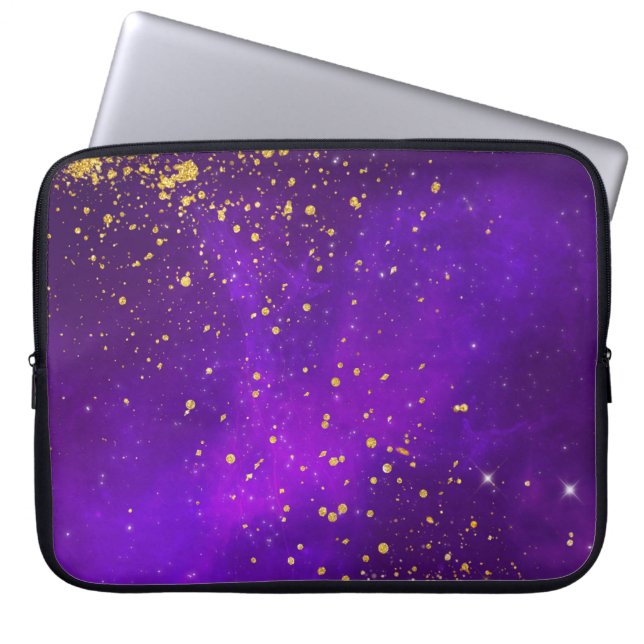 Gouden Glitter en Paarse Galaxy-laptophoes Laptop Sleeve (Voorkant)