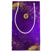 Gouden Glitter en Paarse Galaxy Monogram Gift Bag Klein Cadeauzakje (Voorkant)