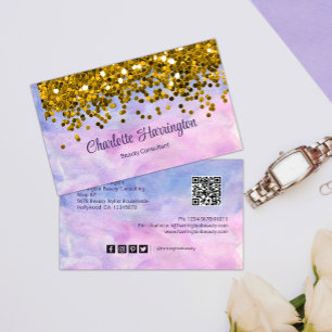 Gouden Glitter en Pastel Beauty Visitekaartje