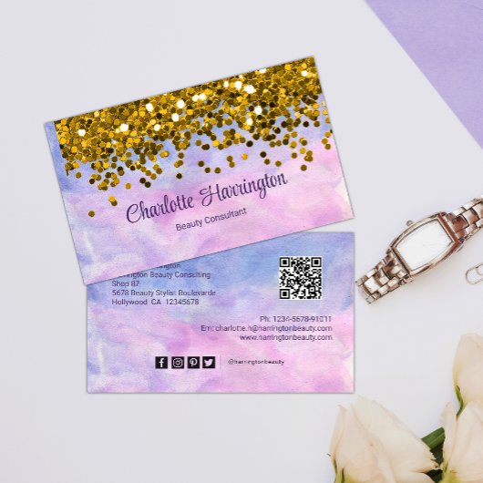 Gouden Glitter en Pastel Beauty Visitekaartje