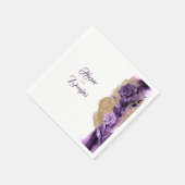 Gouden Glitter en Plum Paarse Bloemenbruiloft Servet (Hoek)
