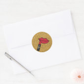 Gouden Glitter en REd Lippen Met Lipstick Ronde Sticker (Envelop)