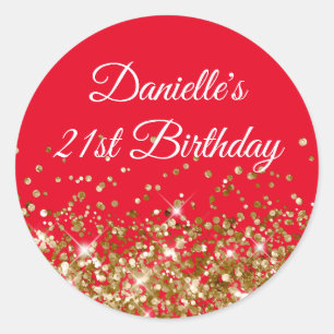 Gouden Glitter en Rode 21e Verjaardag Ronde Sticker