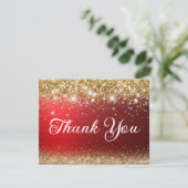 Gouden Glitter en Rode Folie 40e Verjaardag Bedankkaart (Staand voorkant)