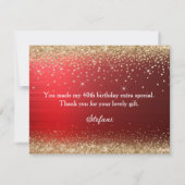 Gouden Glitter en Rode Folie 40e Verjaardag Bedankkaart (Achterkant)
