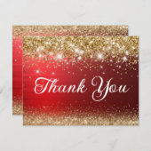 Gouden Glitter en Rode Folie 40e Verjaardag Bedankkaart (Voorkant / Achterkant)
