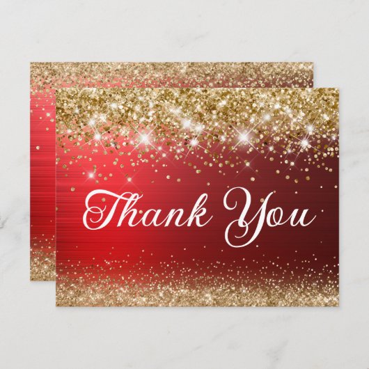 Gouden Glitter en Rode Folie 40e Verjaardag Bedankkaart (Voorkant / Achterkant)