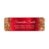 Gouden Glitter en Rode Folie Glamour Etiket (Voorkant)