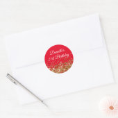 Gouden Glitter en Rood 21e Verjaardag Ronde Sticker (Envelop)