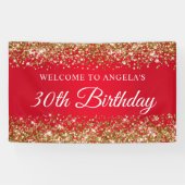 Gouden Glitter en Rood 30e Verjaardag Welkom Spandoek (Horizontaal)