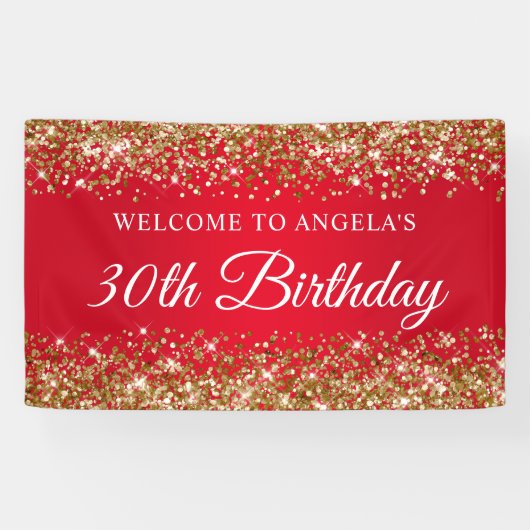 Gouden Glitter en Rood 30e Verjaardag Welkom Spandoek (Horizontaal)