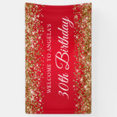 Gouden Glitter en Rood 30e Verjaardag Welkom Spandoek (Verticaal)