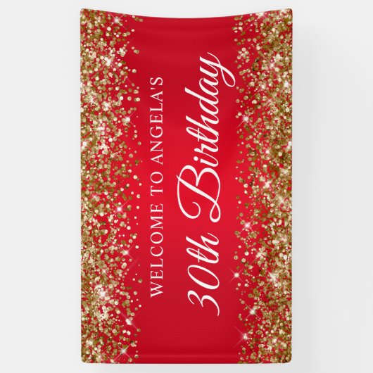 Gouden Glitter en Rood 30e Verjaardag Welkom Spandoek (Verticaal)