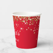 Gouden Glitter en Rood 30ste verjaardag Papieren Bekers (Achterkant)