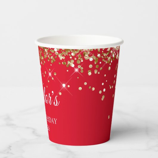 Gouden Glitter en Rood 30ste verjaardag Papieren Bekers (Achterkant)