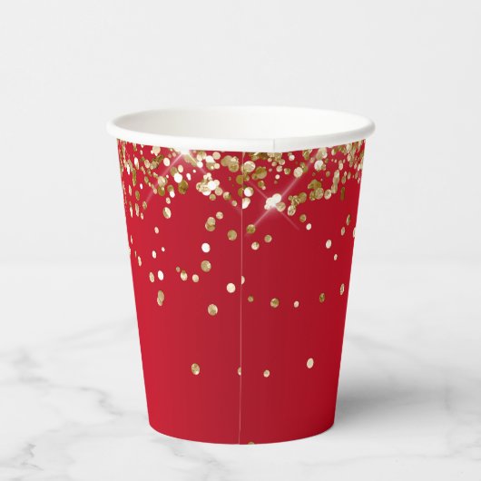 Gouden Glitter en Rood 30ste verjaardag Papieren Bekers (Rechts)