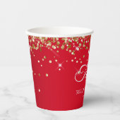 Gouden Glitter en Rood 30ste verjaardag Papieren Bekers (Voorkant)