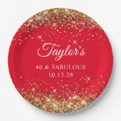 Gouden Glitter en Rood 40 & Fabulous Papieren Bordje (Voorkant)