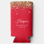 Gouden Glitter en Rood 40 & Fabulous Seltzer Blikjeskoeler (Voorkant)