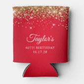 Gouden Glitter en Rood 40ste verjaardag Blikjeskoeler (Voorkant)
