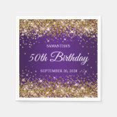 Gouden Glitter en Royal Paarse 50e Verjaardag Servet (Voorkant)