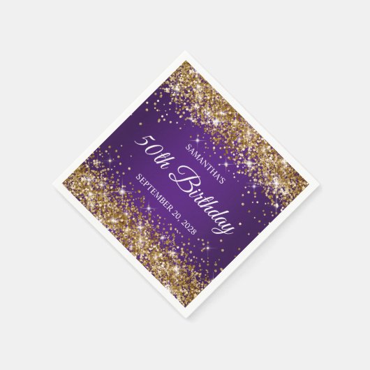 Gouden Glitter en Royal Paarse 50e Verjaardag Servet (Hoek)