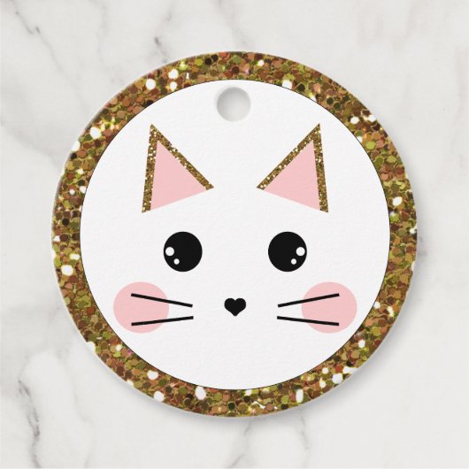 Gouden Glitter en Roze Kat Bedankjes Labels (Voorkant)