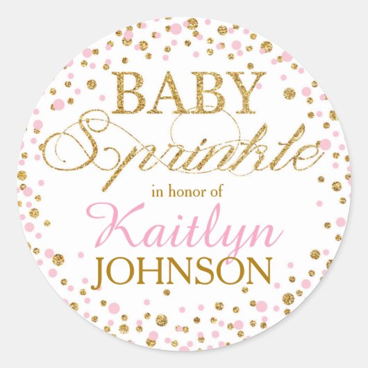 Gouden Glitter en Roze Sprinkle Baby shower Label (Voorkant)