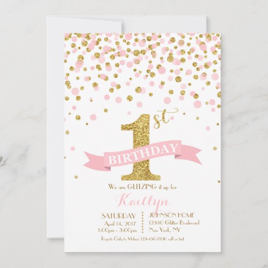 Gouden Glitter en Roze Sprinkles Modern Birthday Kaart (Voorkant)