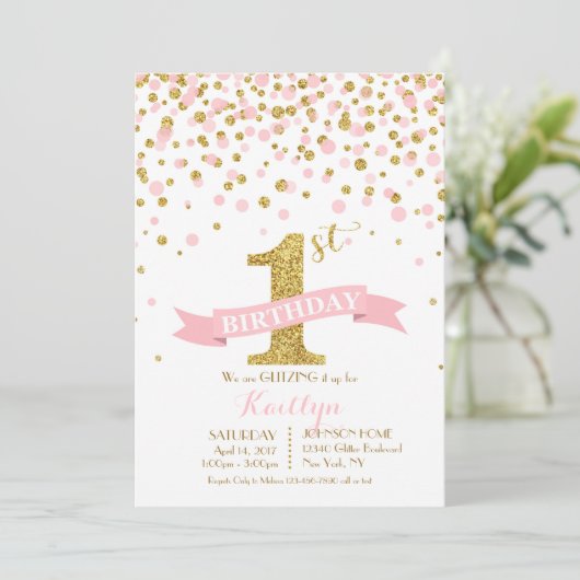 Gouden Glitter en Roze Sprinkles Modern Birthday Kaart (Staand voorkant)
