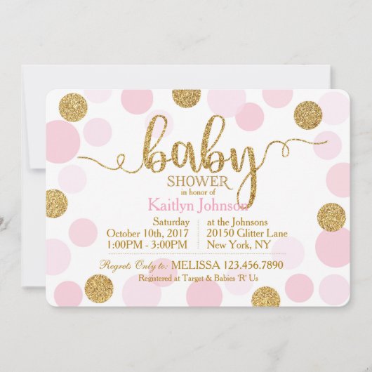 Gouden Glitter en Roze Verspreide Stippen Baby sho Kaart (Voorkant)