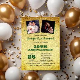 Gouden Glitter en Smaragd 30e Jubileum Foto Kaart