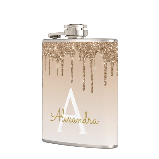 Gouden Glitter en Sparkle Luxe Monogram Heupfles (Links)