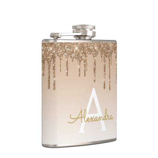 Gouden Glitter en Sparkle Luxe Monogram Heupfles (Rechts)