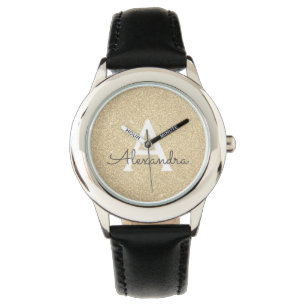 Gouden Glitter en Sparkle Monogram Luxe Horloge