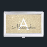 Gouden Glitter en Sparkle Monogram Visitekaarthouder<br><div class="desc">Gold Faux Glitter en Sparkle Elegant Monogram visitekaarthouder. Deze visitekaarthouder kan worden aangepast om uw initiaal en voornaam op te nemen.</div>