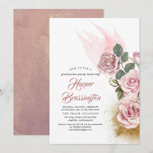 Gouden Glitter en Stoffelijk Roos Bloemen Afstuder Kaart