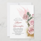 Gouden Glitter en Stoffelijk Roos Bloemen Baby sho Kaart (Voorkant)