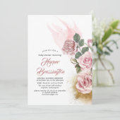 Gouden Glitter en Stoffelijk Roos Bloemen Baby sho Kaart (Staand voorkant)