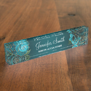 Gouden Glitter en Teal Glamrozen Naambordje